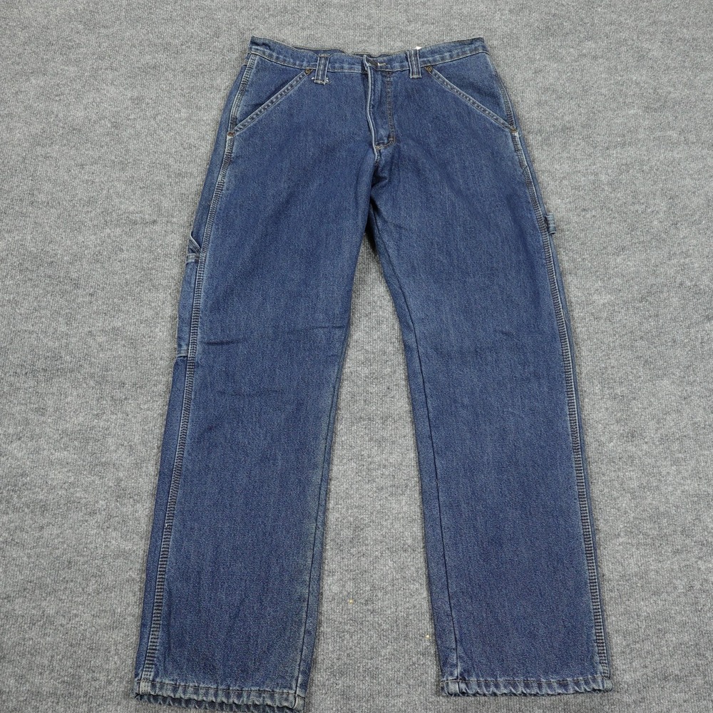 Wrangler Jeans Mens 32x32 Blue Relaxed Straight Medium Wash Denim Fleece Lined